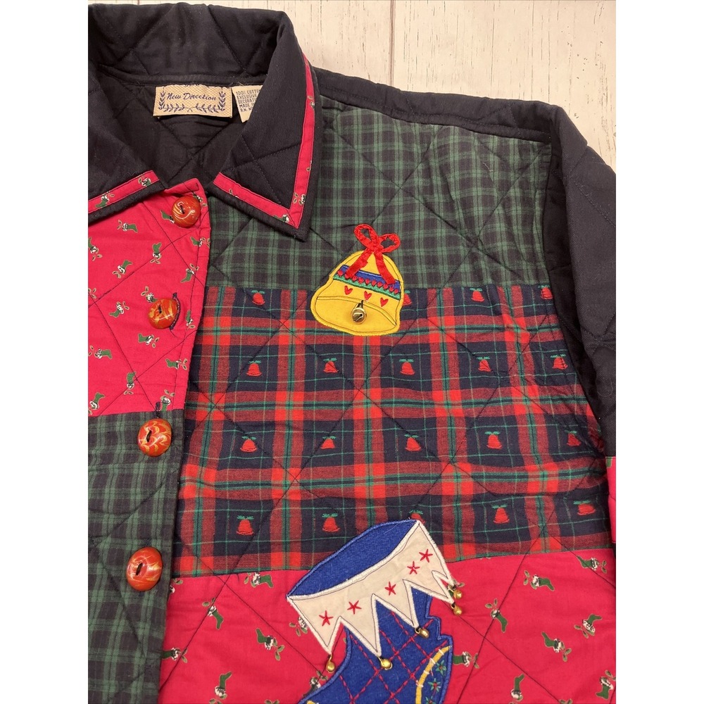 New Direction Christmas Shirt Jacket Quilted Embroidery Plaid Large Womens VTG - Picture 5 of 16